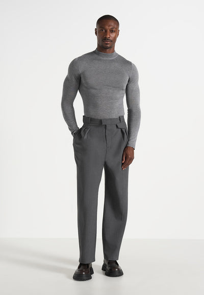 KW003 - Fitted Mock Neck Wool-Blend Jumper - Grey