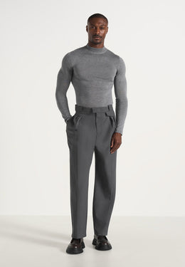 KW003 - Fitted Mock Neck Wool-Blend Jumper - Grey