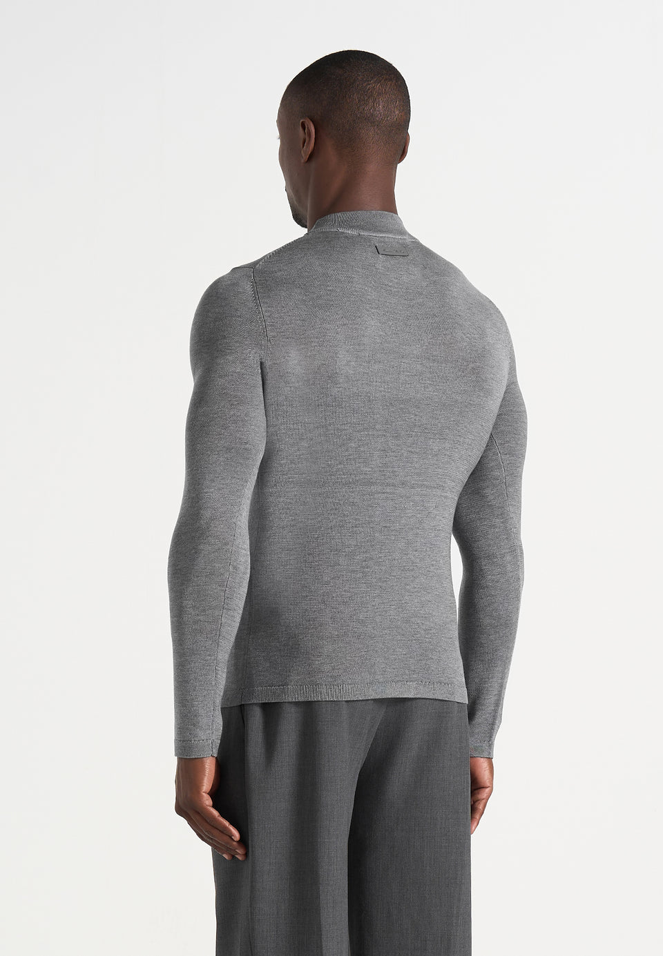 KW003 - Fitted Mock Neck Wool-Blend Jumper - Grey