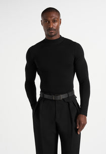KW003 - Fitted Mock Neck Wool-Blend Jumper - Black