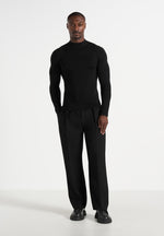 KW003 - Fitted Mock Neck Wool-Blend Jumper - Black