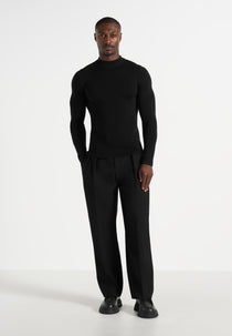 KW003 - Fitted Mock Neck Wool-Blend Jumper - Black