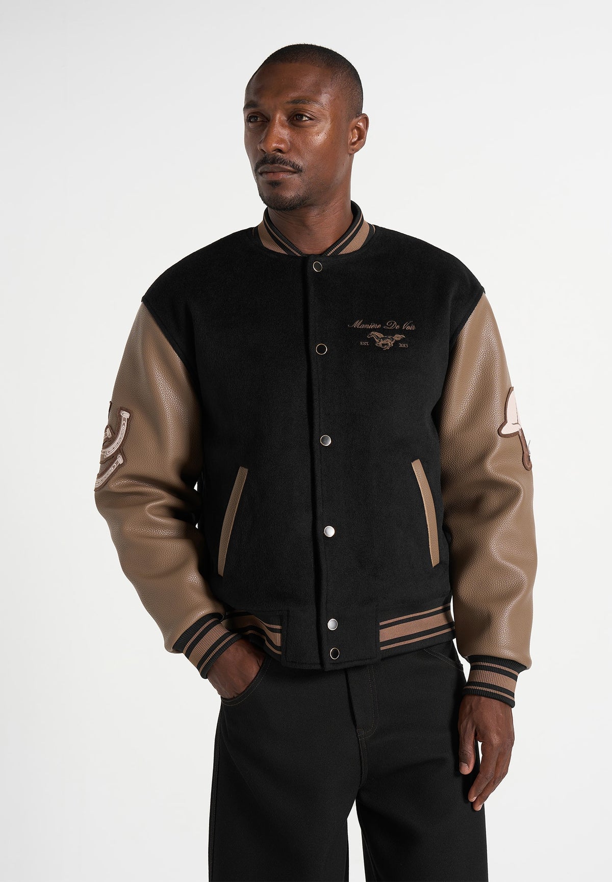 Amaury - Equestrian Wool-Blend Varsity Jacket - Black