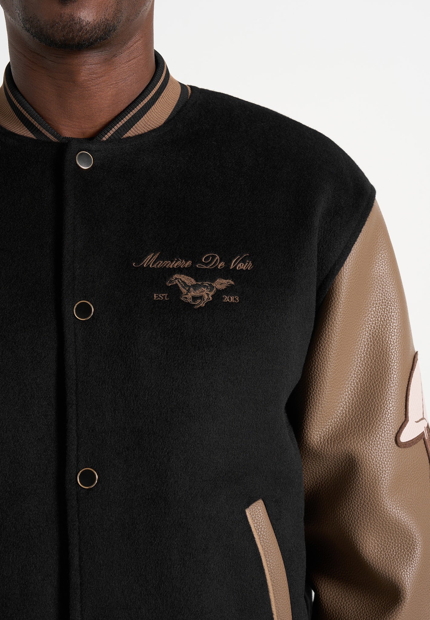 Equestrian Wool-Blend Varsity Jacket - Black