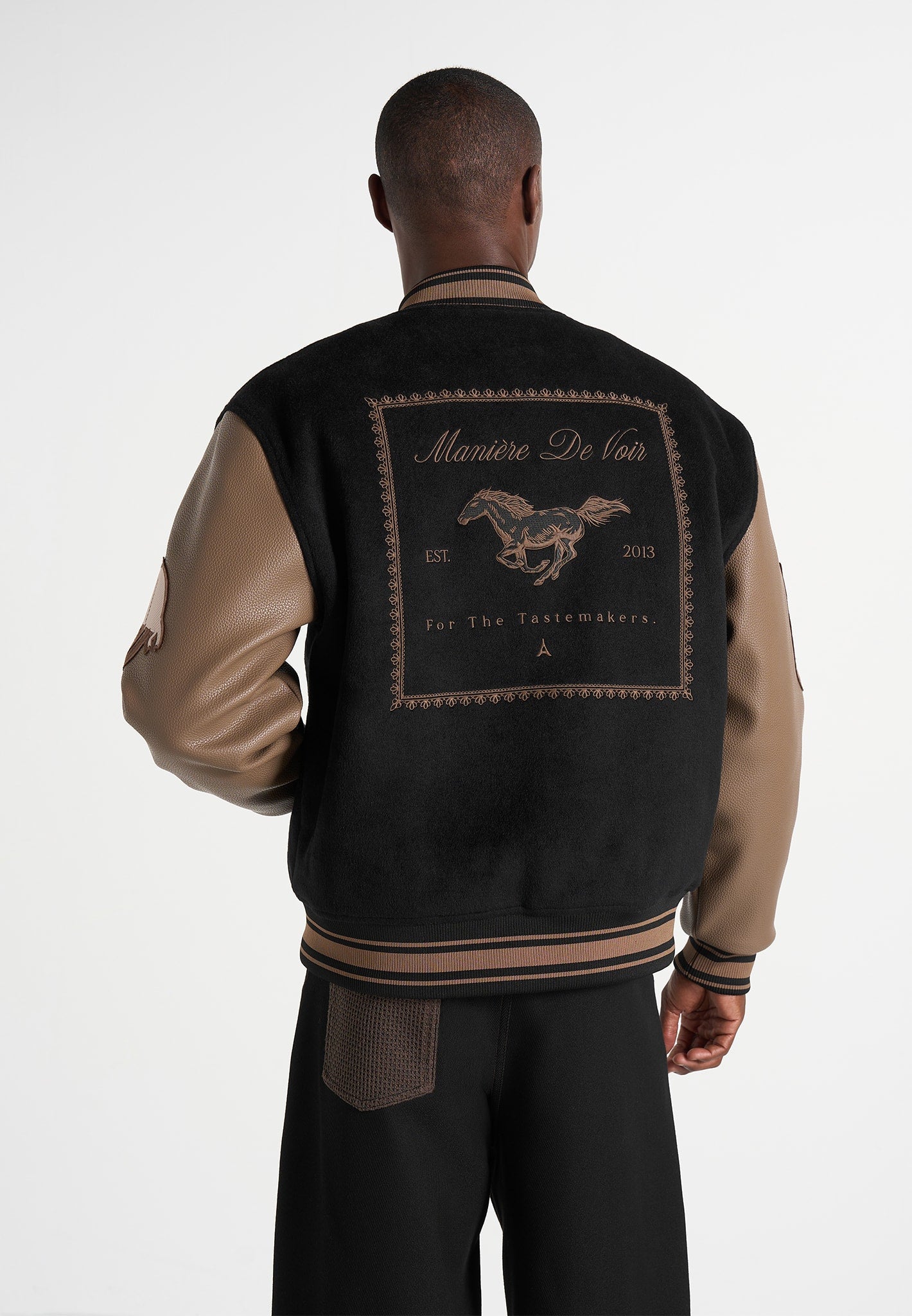 Equestrian Wool-Blend Varsity Jacket - Black