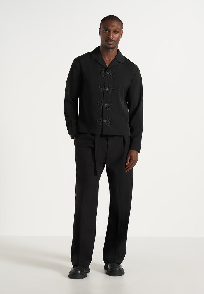 Valen - Applique Detail Long Sleeve Shirt - Black