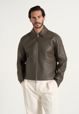 Yves - Minimal Leather Jacket - Olive