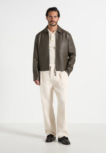 Yves - Minimal Leather Jacket - Olive