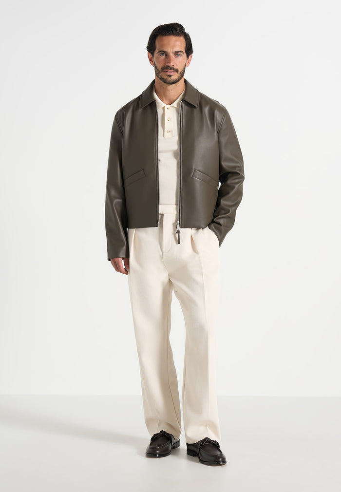 Yves - Minimal Leather Jacket - Olive