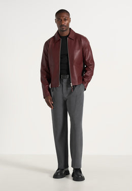 Yves - Minimal Leather Jacket - Wine Red