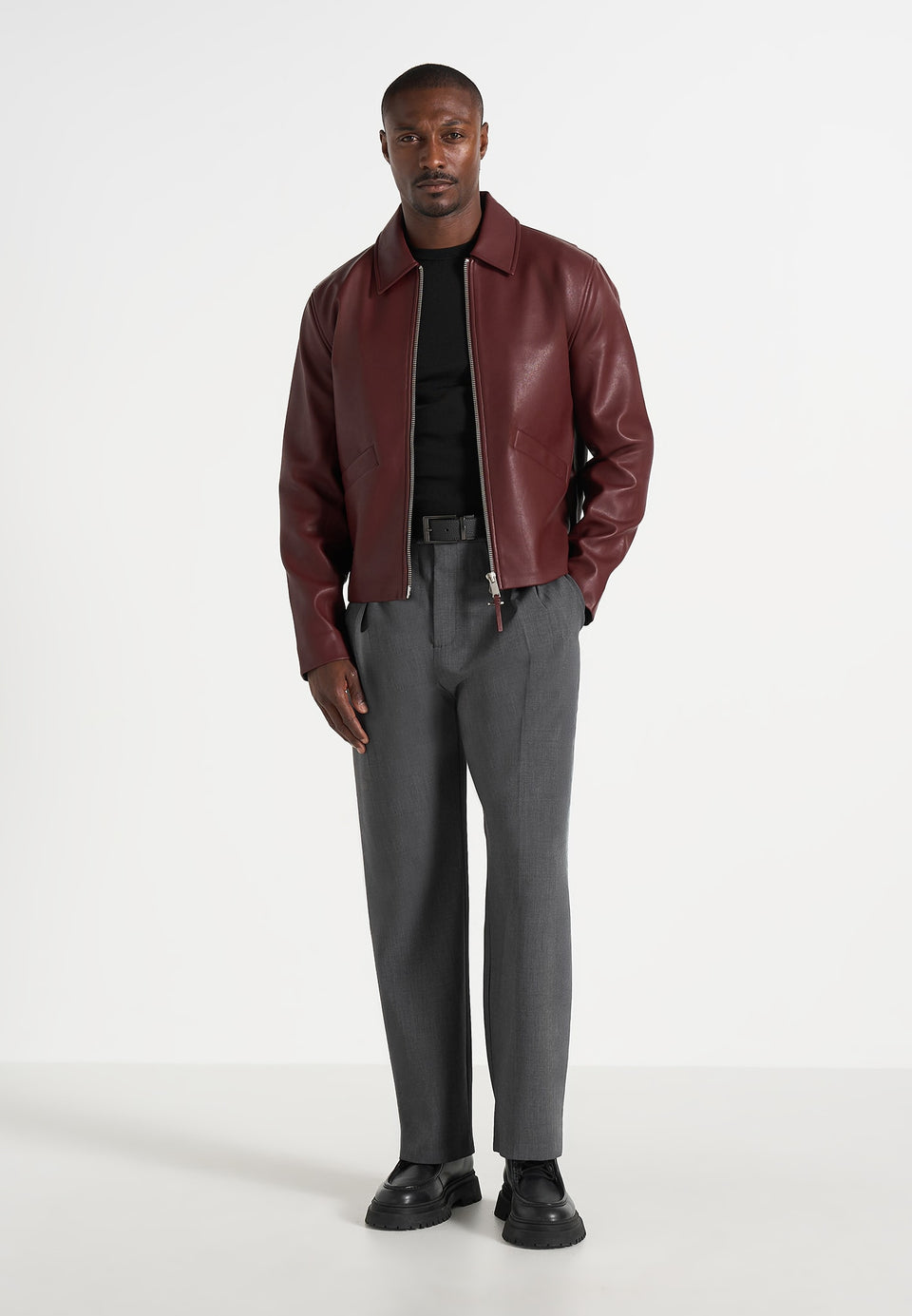 Yves - Minimal Leather Jacket - Wine Red