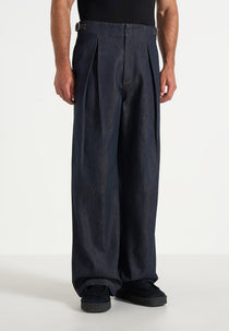 Lior - Box Pleat Wide Leg Denim Jeans - Indigo