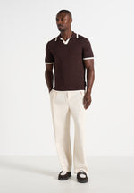 Lambert - Contrast Detail Knit Polo Shirt - Brown