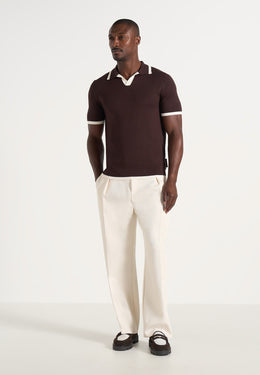 Lambert - Contrast Detail Knit Polo Shirt - Brown