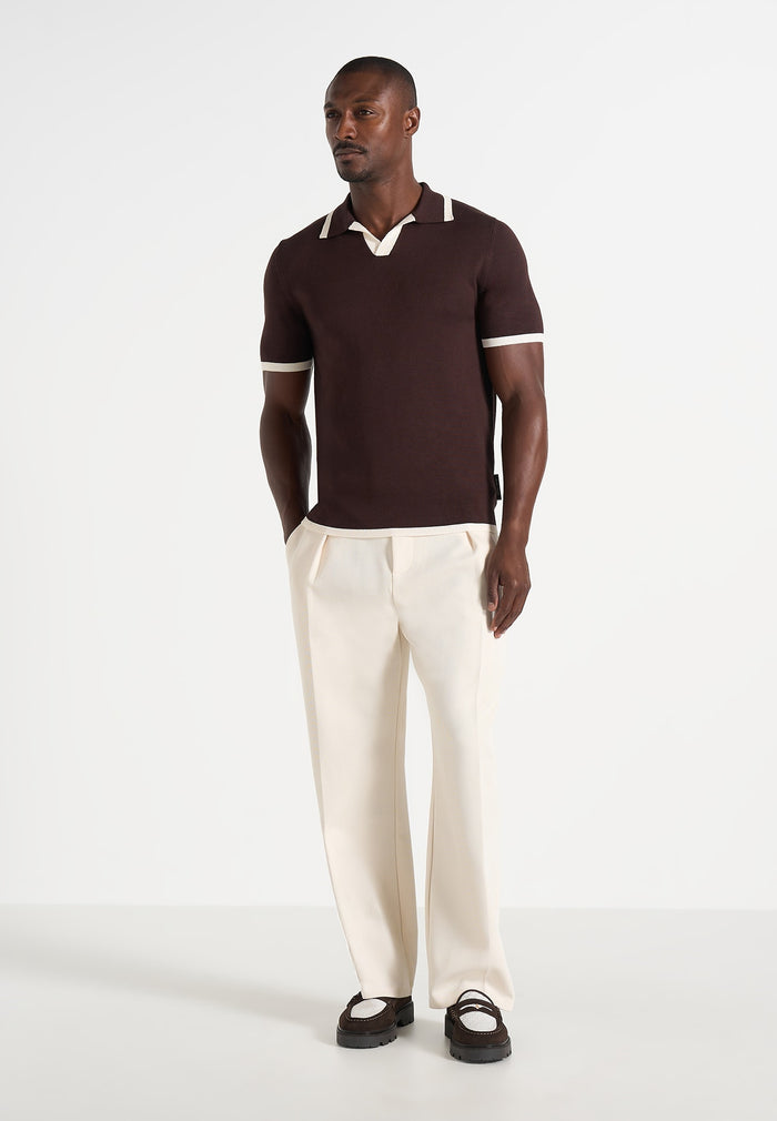 Lambert - Contrast Detail Knit Polo Shirt - Brown