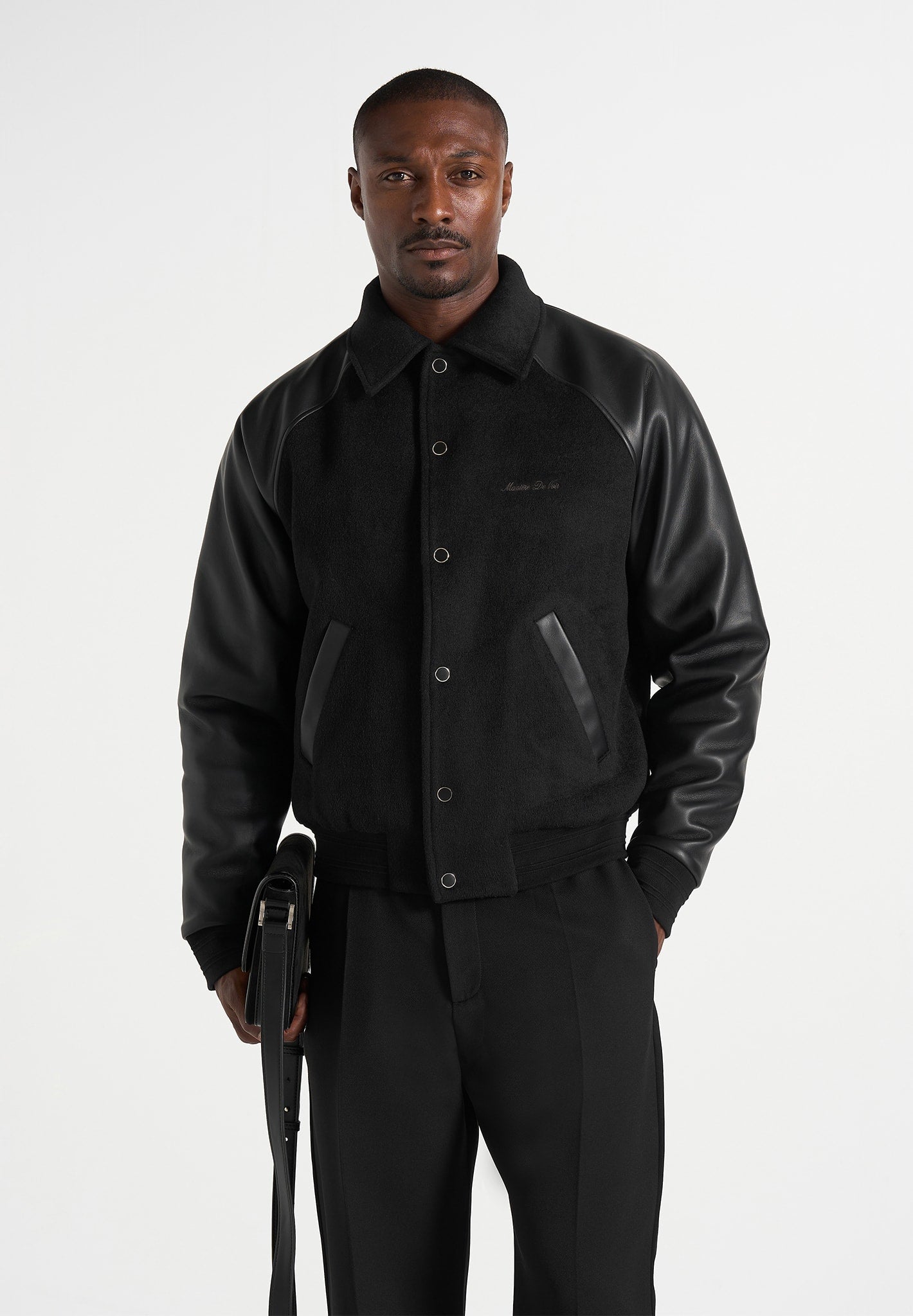 Olivier - Wool & Leather Raglan Varsity Jacket - Black
