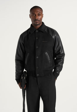 Olivier - Wool & Leather Raglan Varsity Jacket - Black