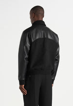 Olivier - Wool & Leather Raglan Varsity Jacket - Black