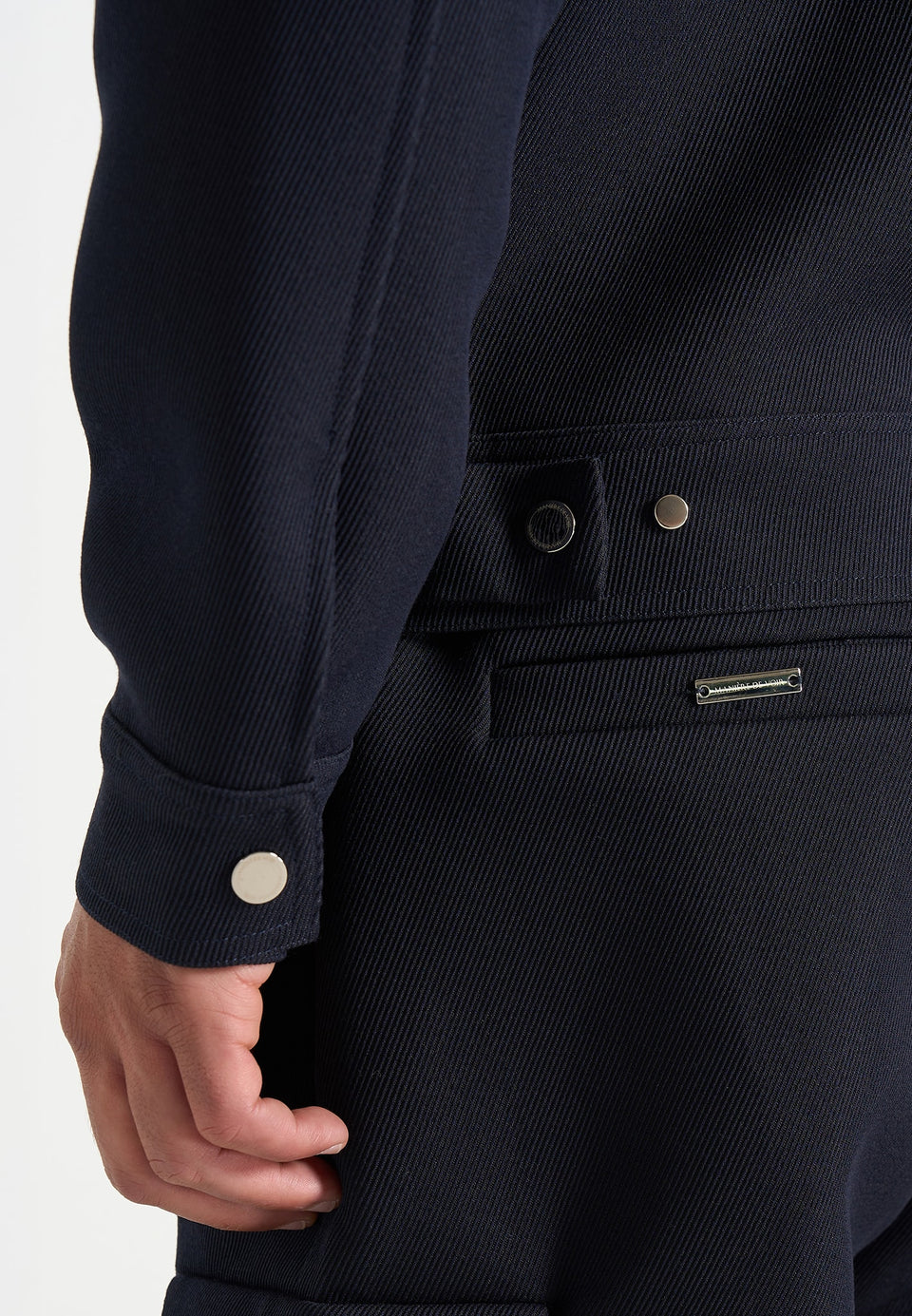 Twill Trucker Jacket with Velvet Collar - Navy