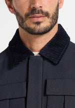 Twill Trucker Jacket with Velvet Collar - Navy