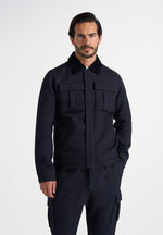 Twill Trucker Jacket with Velvet Collar - Navy