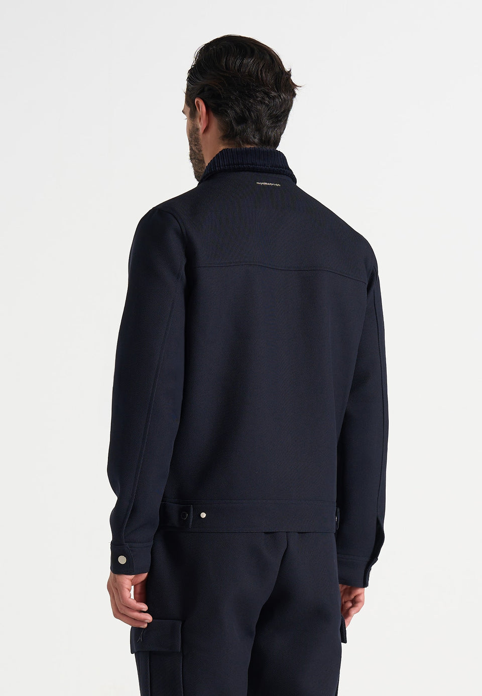 Twill Trucker Jacket with Velvet Collar - Navy