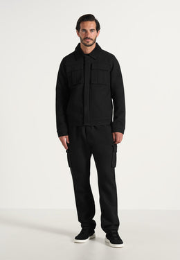 Twill Trucker Jacket with Velvet Collar - Black