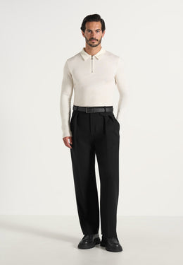 Gilles - Merino Wool Long Sleeve Polo Shirt With Zip - Off White