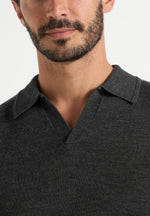 Merino Wool Long Sleeve Revere Polo Shirt - Grey
