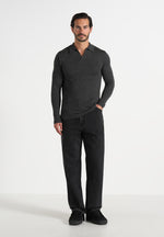 Merino Wool Long Sleeve Revere Polo Shirt - Grey