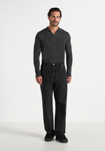 Merino Wool Long Sleeve Revere Polo Shirt - Grey