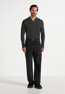 Merino Wool Long Sleeve Revere Polo Shirt - Grey