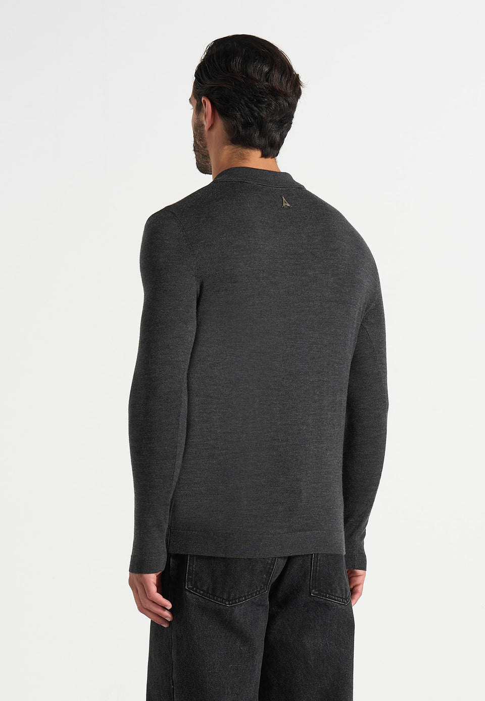 Merino Wool Long Sleeve Revere Polo Shirt - Grey
