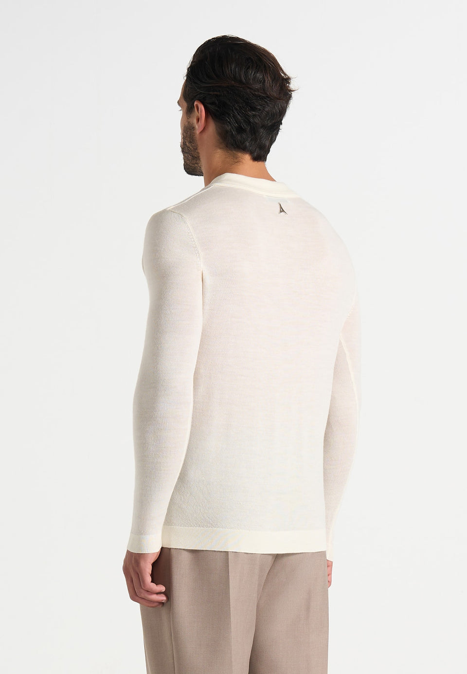 Merino Wool Long Sleeve Revere Polo Shirt - Off White
