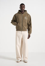 JS009 - Unisex Floral Eiffel Zip Hoodie - Olive