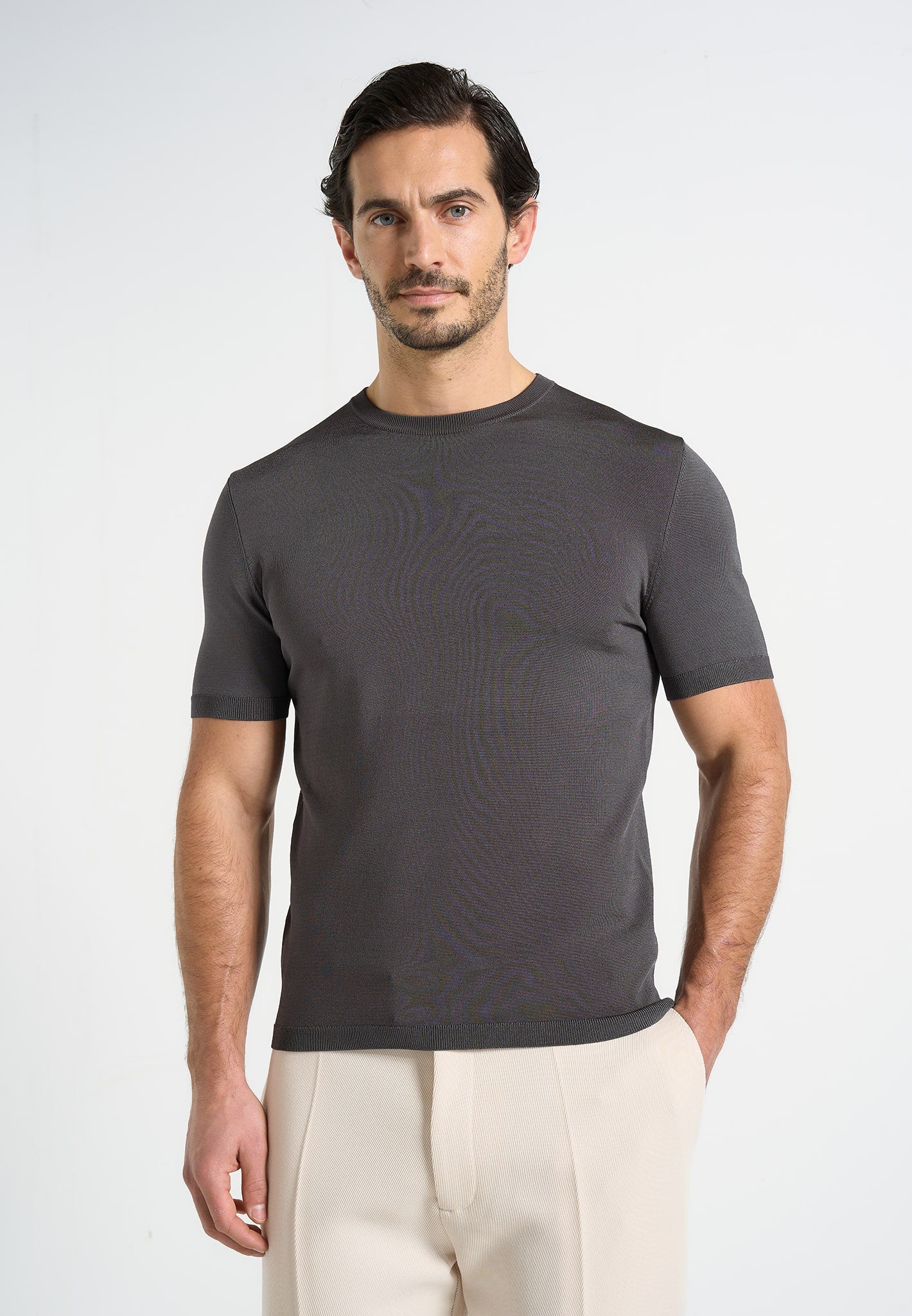 Ellis - Luxe Knitted T-Shirt - Charcoal
