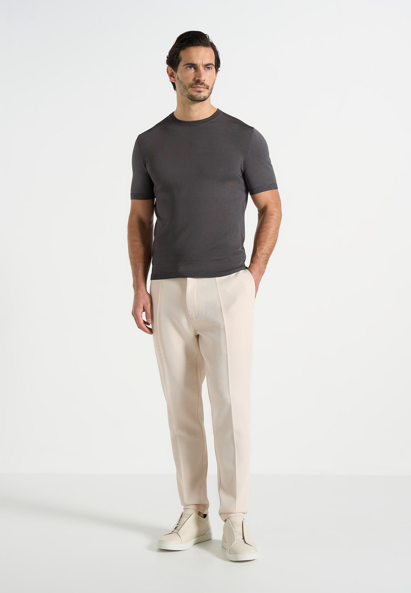 Ellis - Luxe Knitted T-Shirt - Charcoal