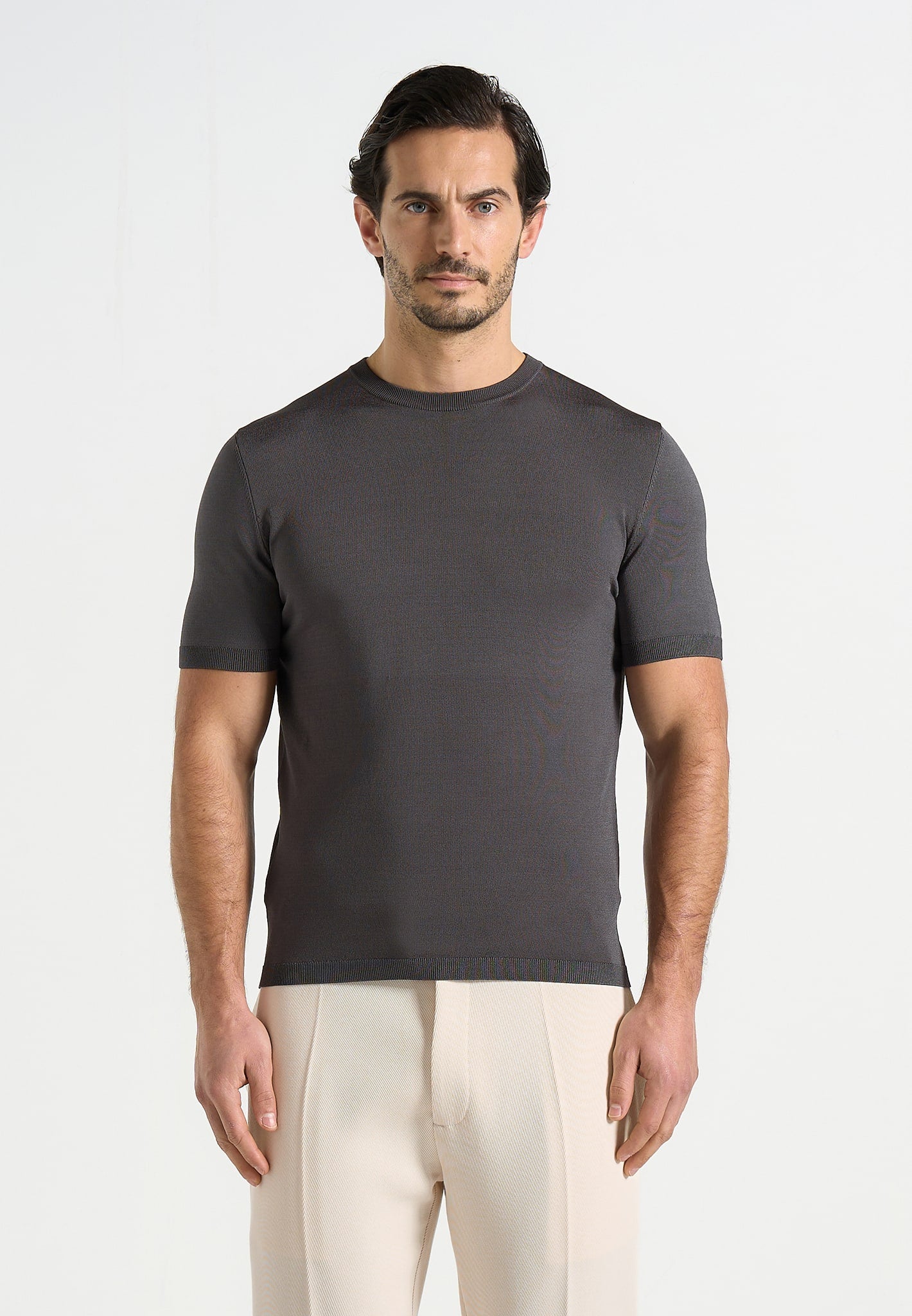 Ellis - Luxe Knitted T-Shirt - Charcoal