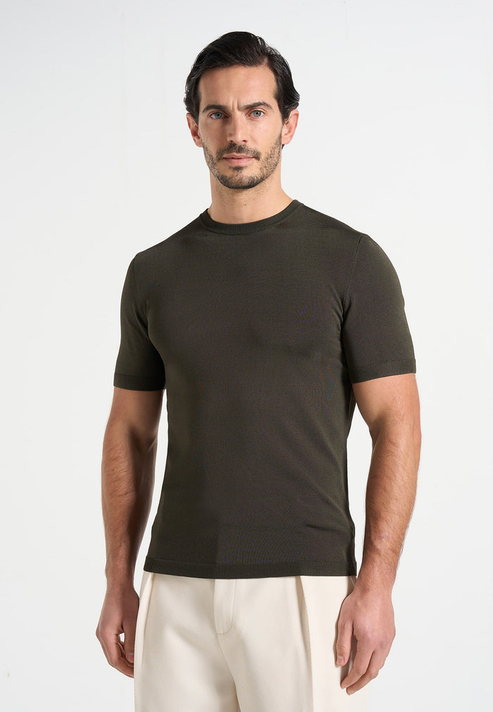Ellis - Luxe Knitted T-Shirt - Olive