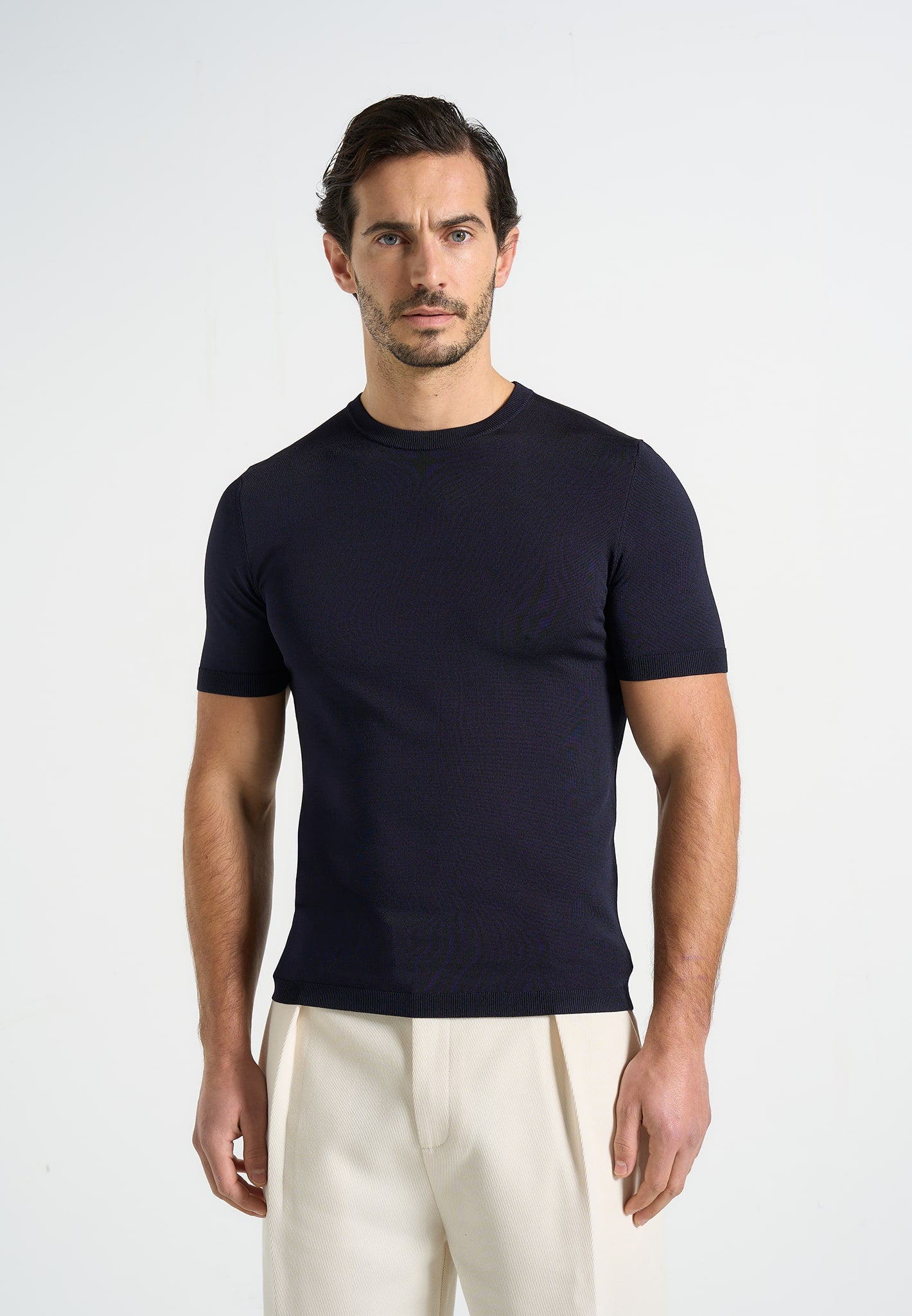 Ellis - Luxe Knitted T-Shirt - Navy 