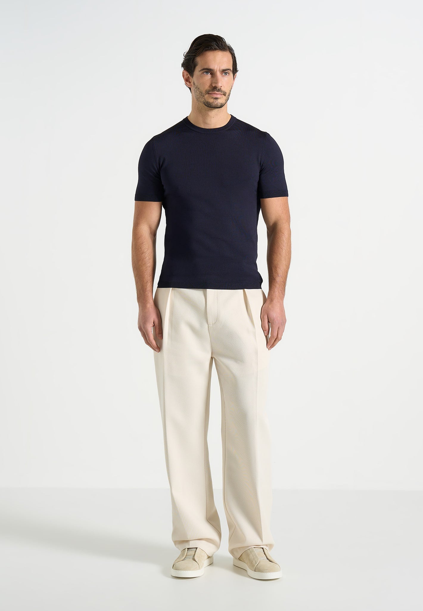 Ellis - Luxe Knitted T-Shirt - Navy 