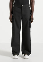 Mathis - Twill Signature Wide Leg Cargo Trousers - Black