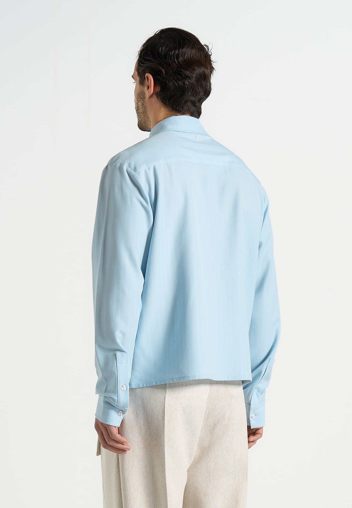 Arlo - Pinstripe Cropped Long Sleeve Shirt - Blue