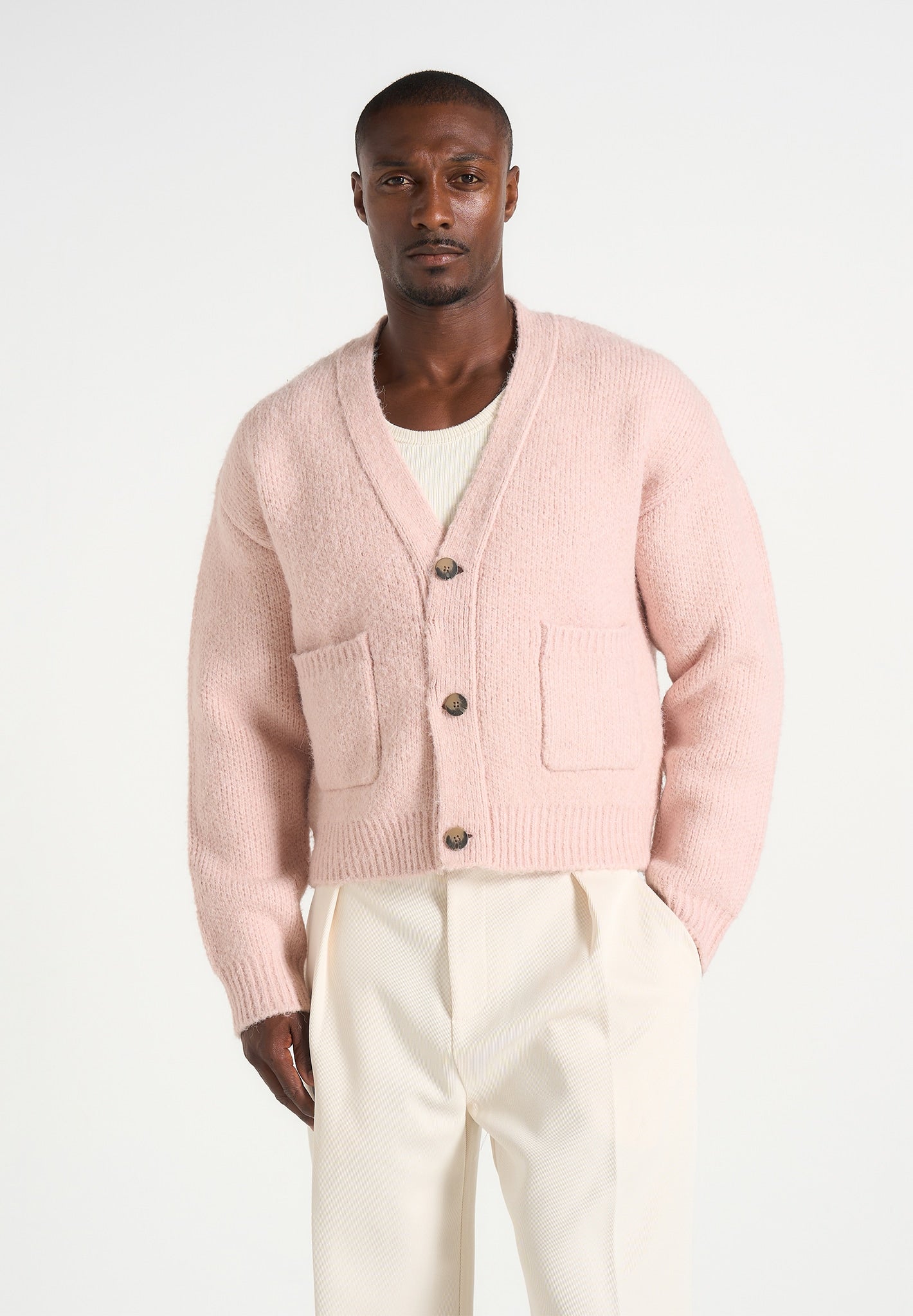 Charlie - Unisex Knitted Cardigan - Pale Pink