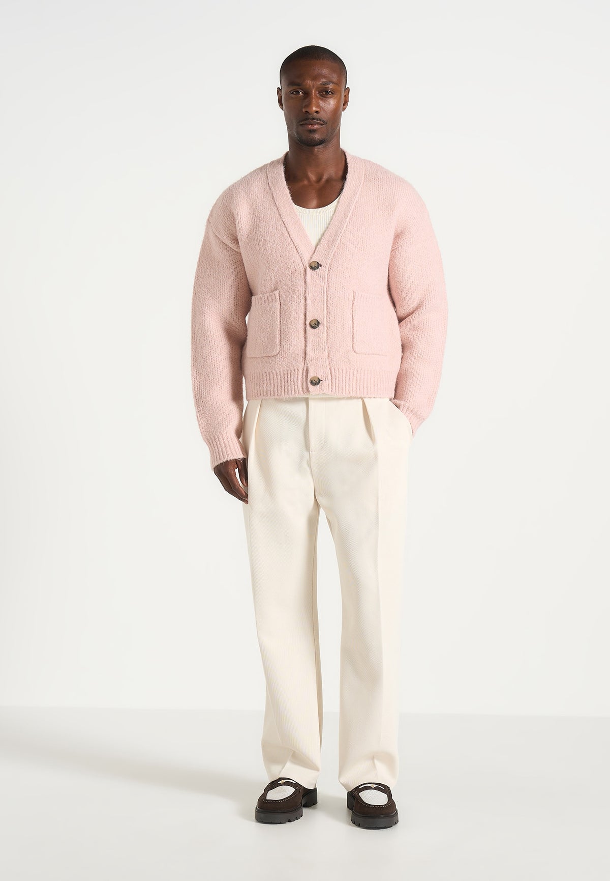Charlie - Unisex Knitted Cardigan - Pale Pink