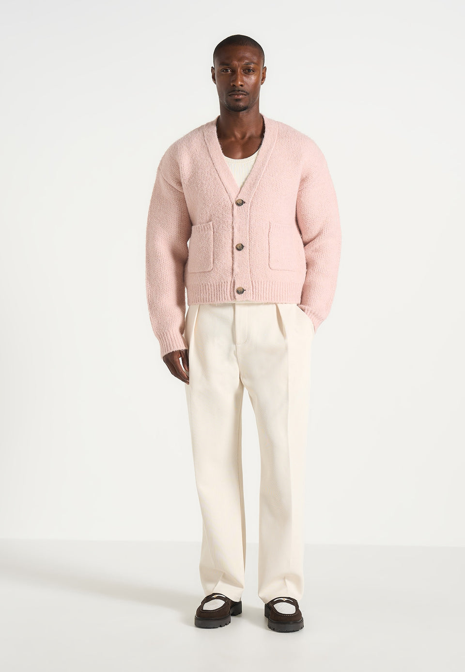Charlie - Unisex Knitted Cardigan - Pale Pink