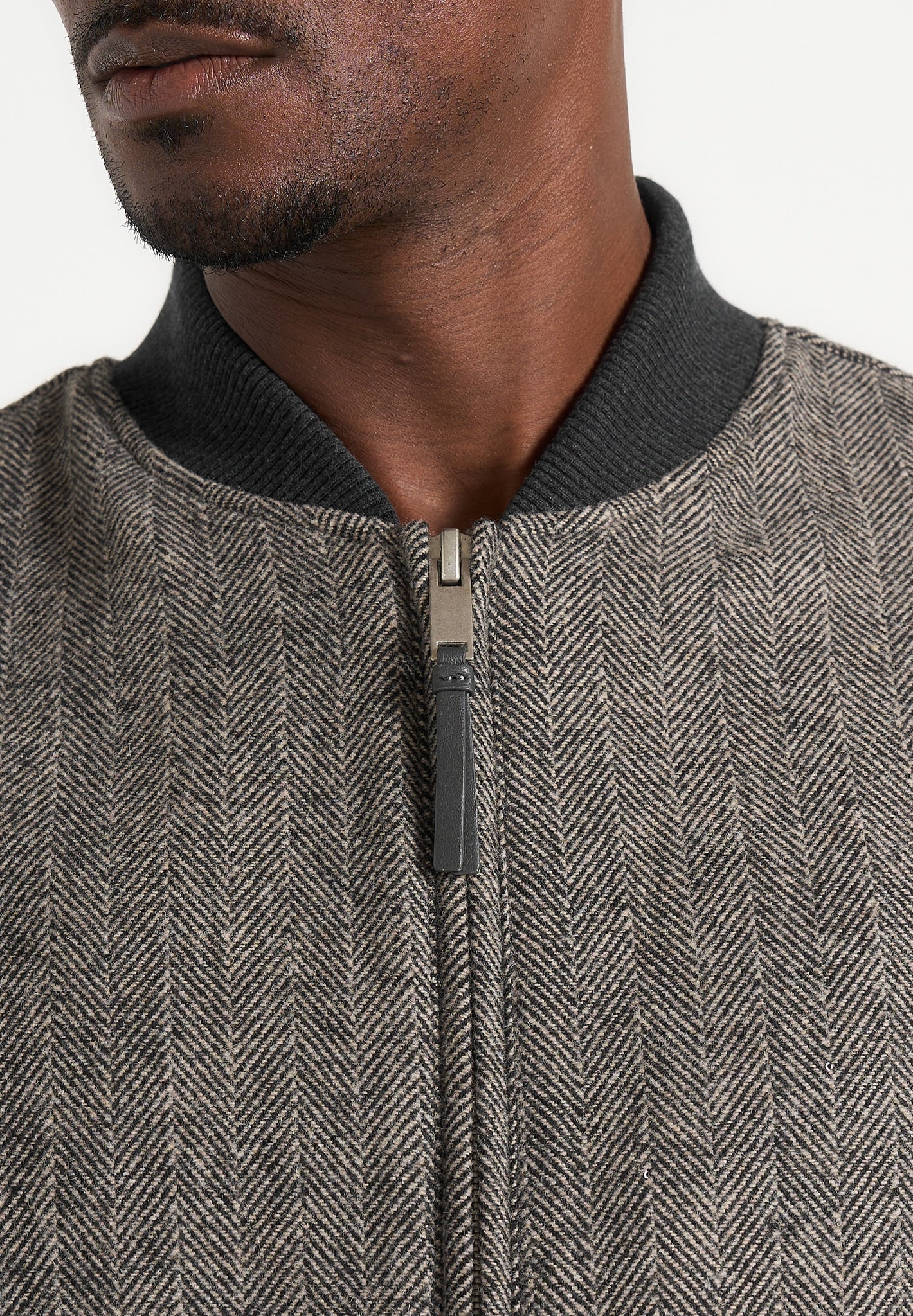 Leandro - Herringbone Wool Bomber Jacket - Grey