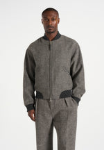 Leandro - Herringbone Wool Bomber Jacket - Grey