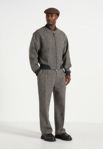 Leandro - Herringbone Wool Bomber Jacket - Grey