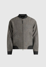 Leandro - Herringbone Wool Bomber Jacket - Grey